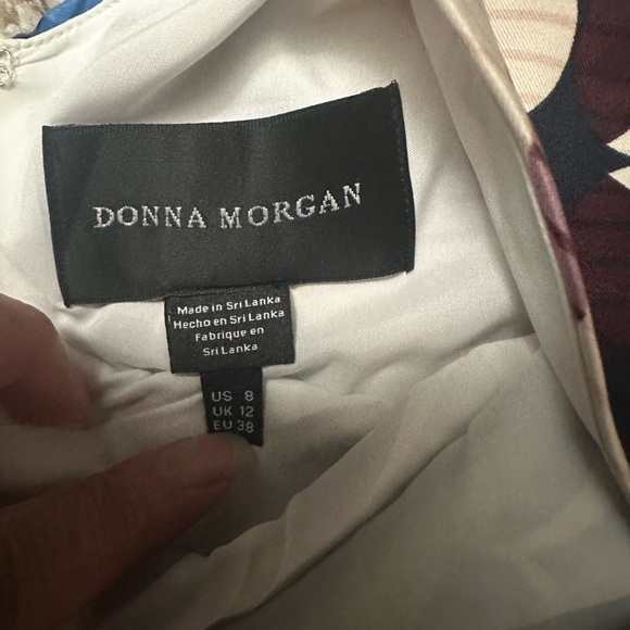 DONNA Morgan Long Sleeve Blue, Brown & Cream Circle Print Mini Dress Size 8 NWT - Picture 13 of 14